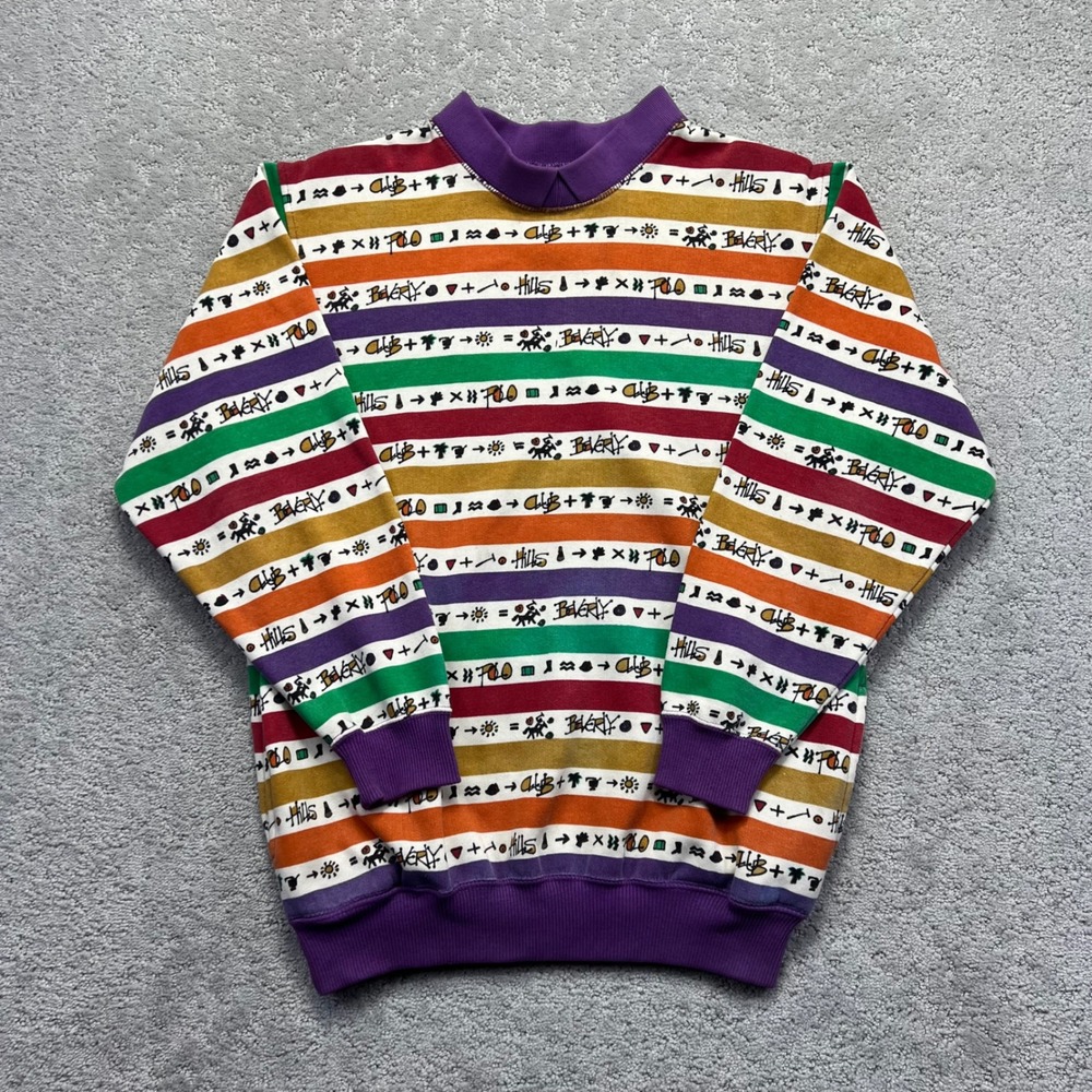 VINTAGE Beverly Hills Polo Club Sweatshirt Womens S/P Rainbow Striped Pockets